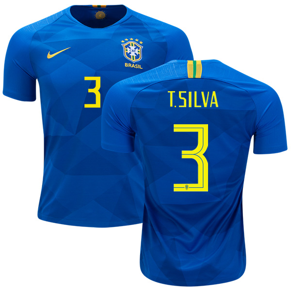 Brazil #3 T. Silva Away Soccer Country Jersey - Click Image to Close
